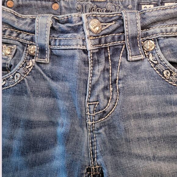 Miss Me Y2K Grunge Cowboy Skinny Jeans Sz 26 Embroidered Flap Pocket - Picture 5 of 12
